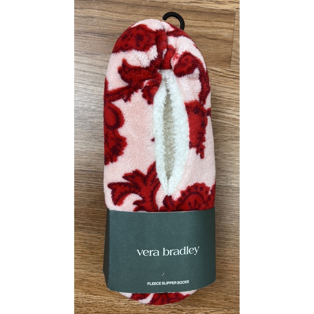Vera Bradley Soft Fleece Slipper‎ Socks in Cotswolds Coral Cloud, Small 5-6 NEW